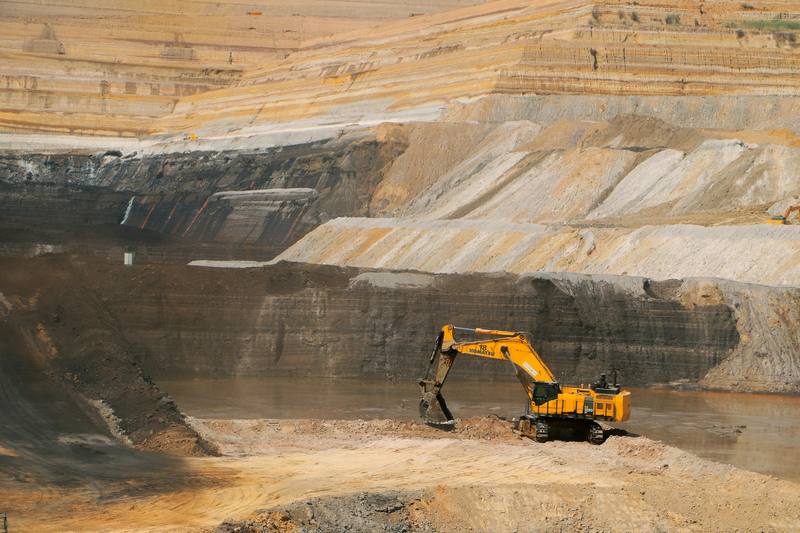 Excavator in an open pit